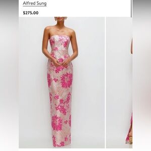 ALFRED SUNG Strapless Pink Floral Column Gown
